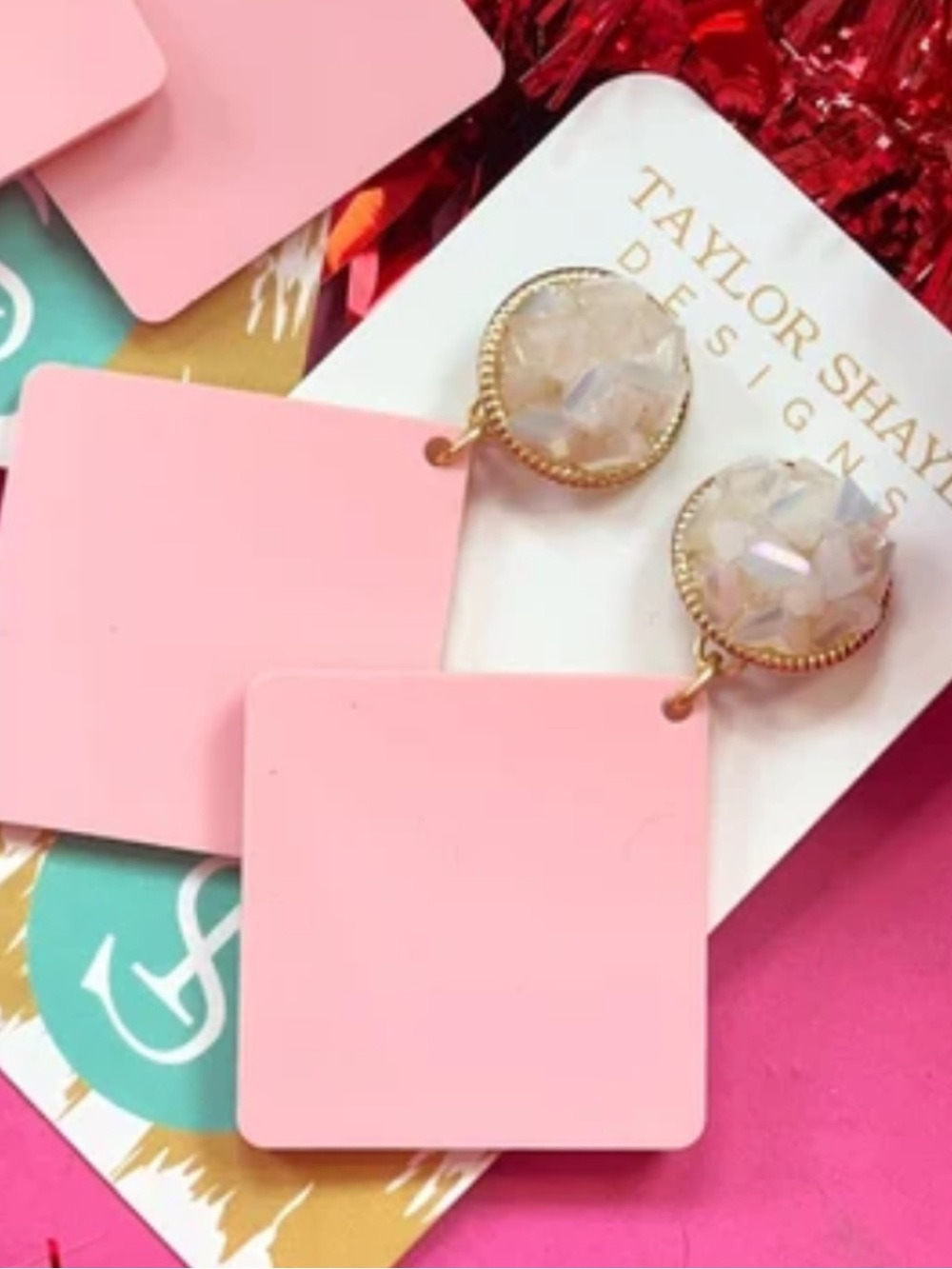 Taylor Shaye Designs Drop Earrings with Crystal Studs. NWT.